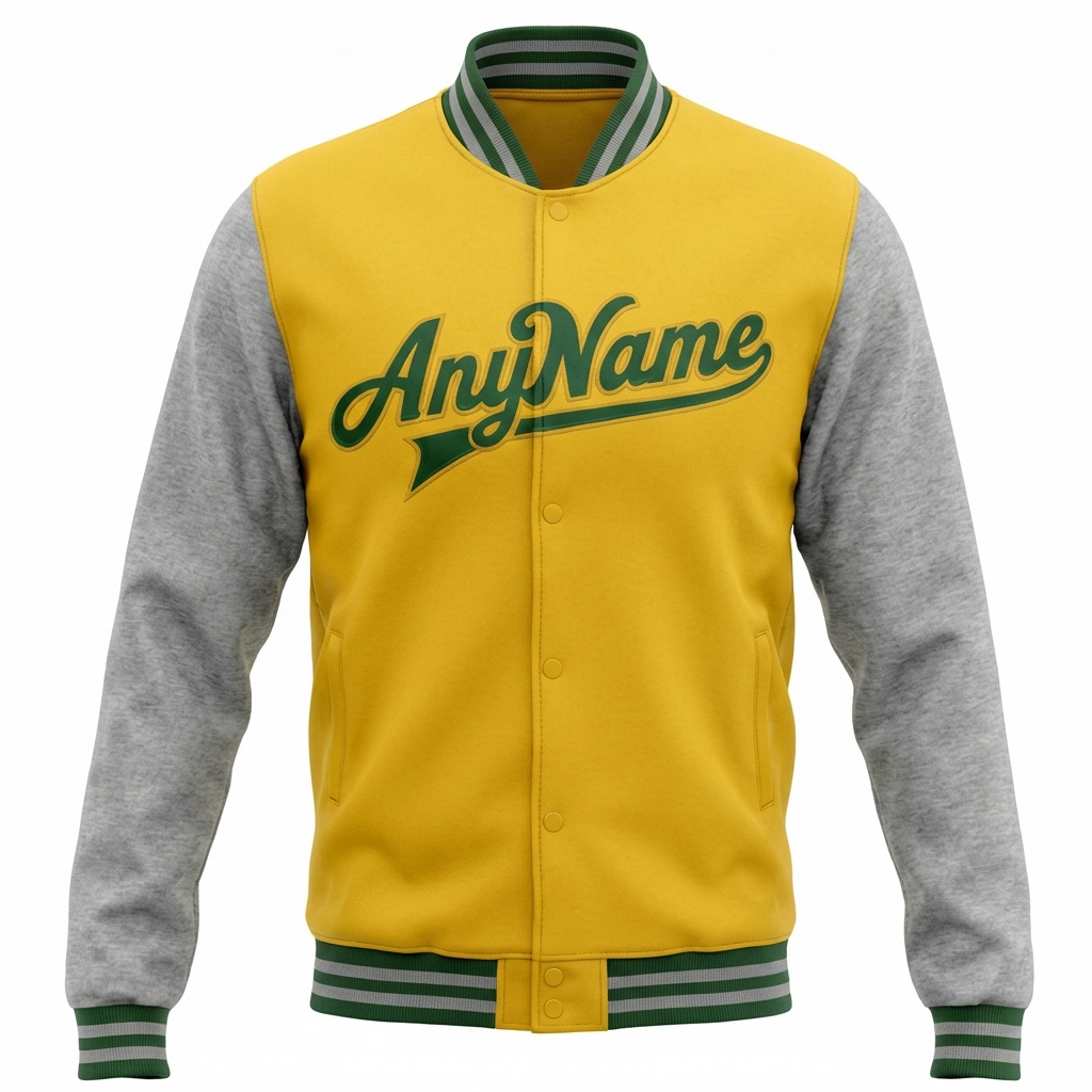 Custom Yellow & Green/Grey Raglan Sleeves Full-Snap Fleece Jacket