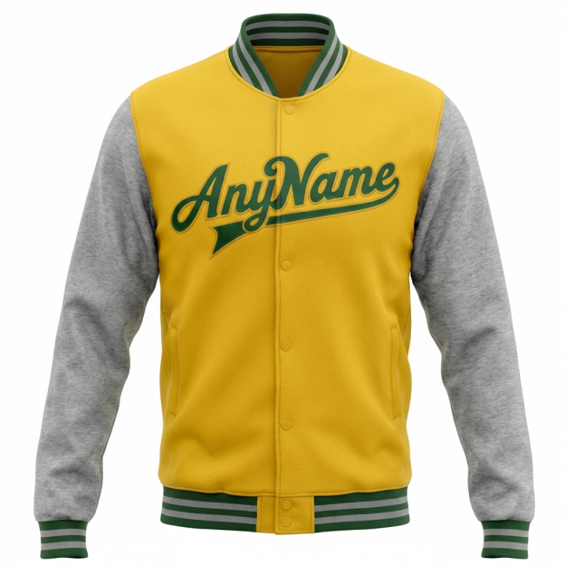 Custom Yellow & Green/Grey Raglan Sleeves Full-Snap Fleece Jacket