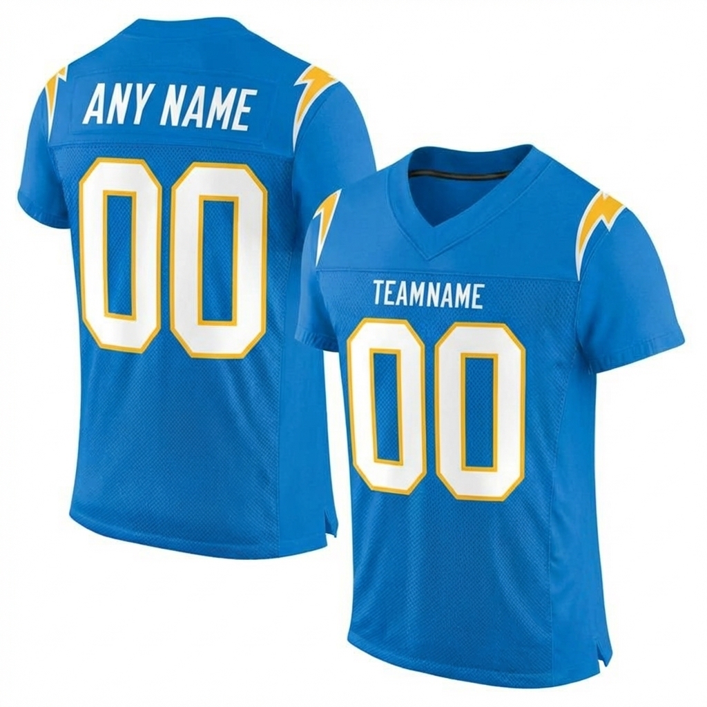 Custom Powder Blue & White/Gold Football Jersey