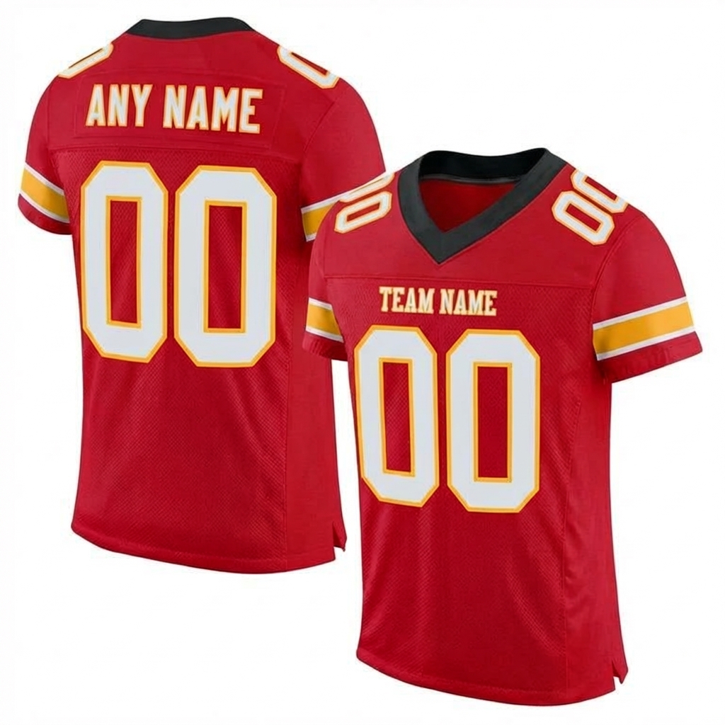 Custom Red & White/Gold Football Jersey