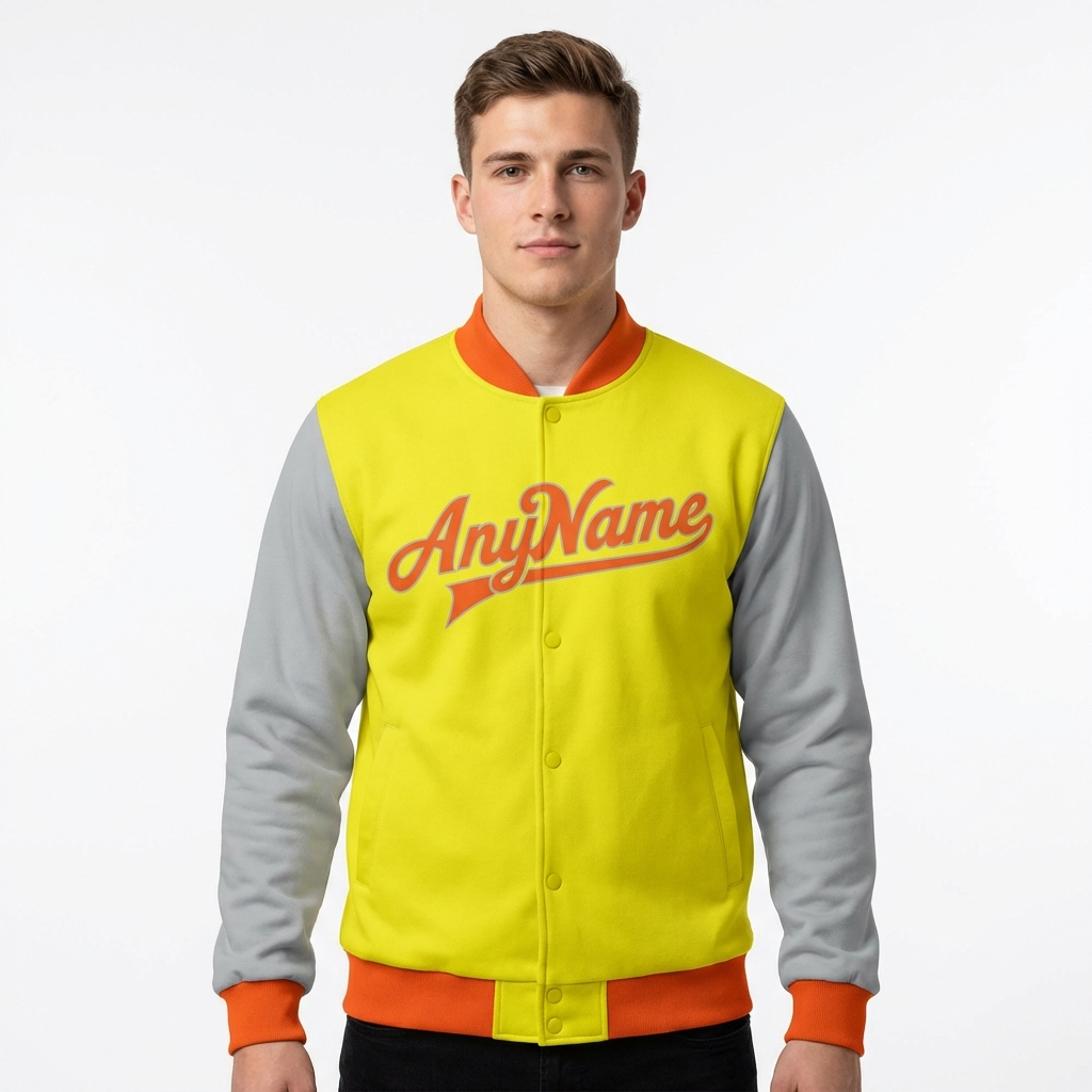 Custom Yellow & Orange/Grey Raglan Sleeves Full-Snap Fleece Jacket