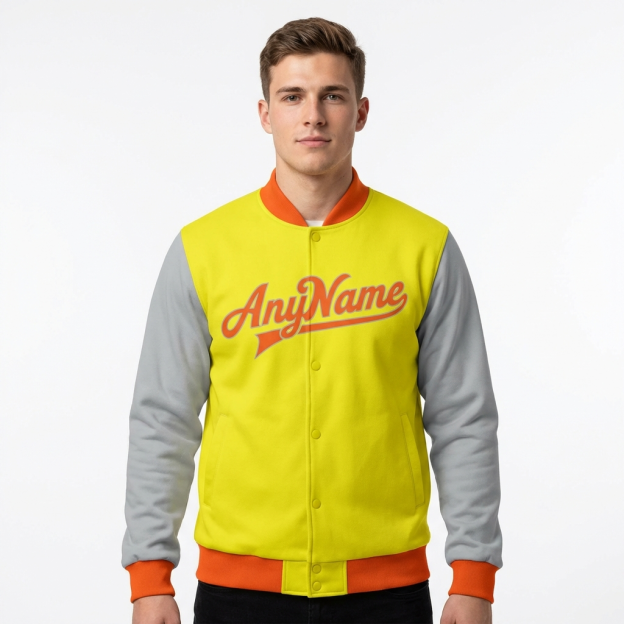 Custom Yellow & Orange/Grey Raglan Sleeves Full-Snap Fleece Jacket