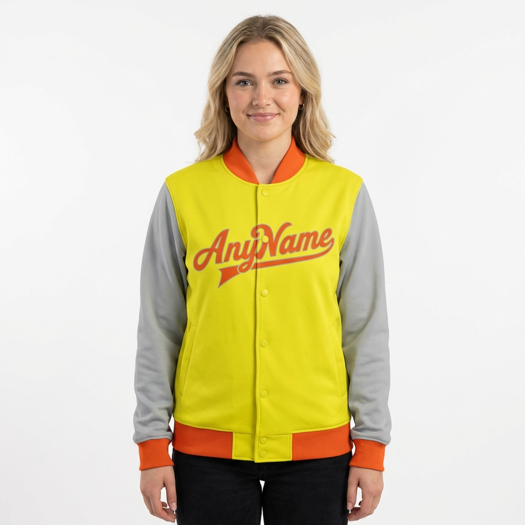 Custom Yellow & Orange/Grey Raglan Sleeves Full-Snap Fleece Jacket