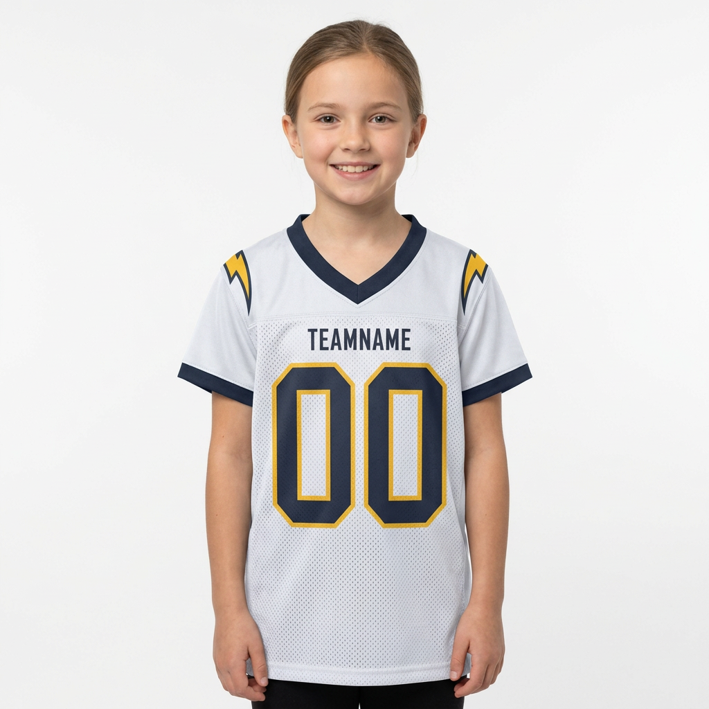 Custom White & Navy/Gold Football Jersey