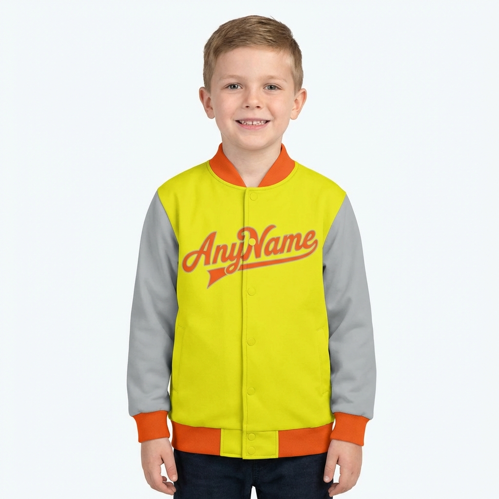 Custom Yellow & Orange/Grey Raglan Sleeves Full-Snap Fleece Jacket