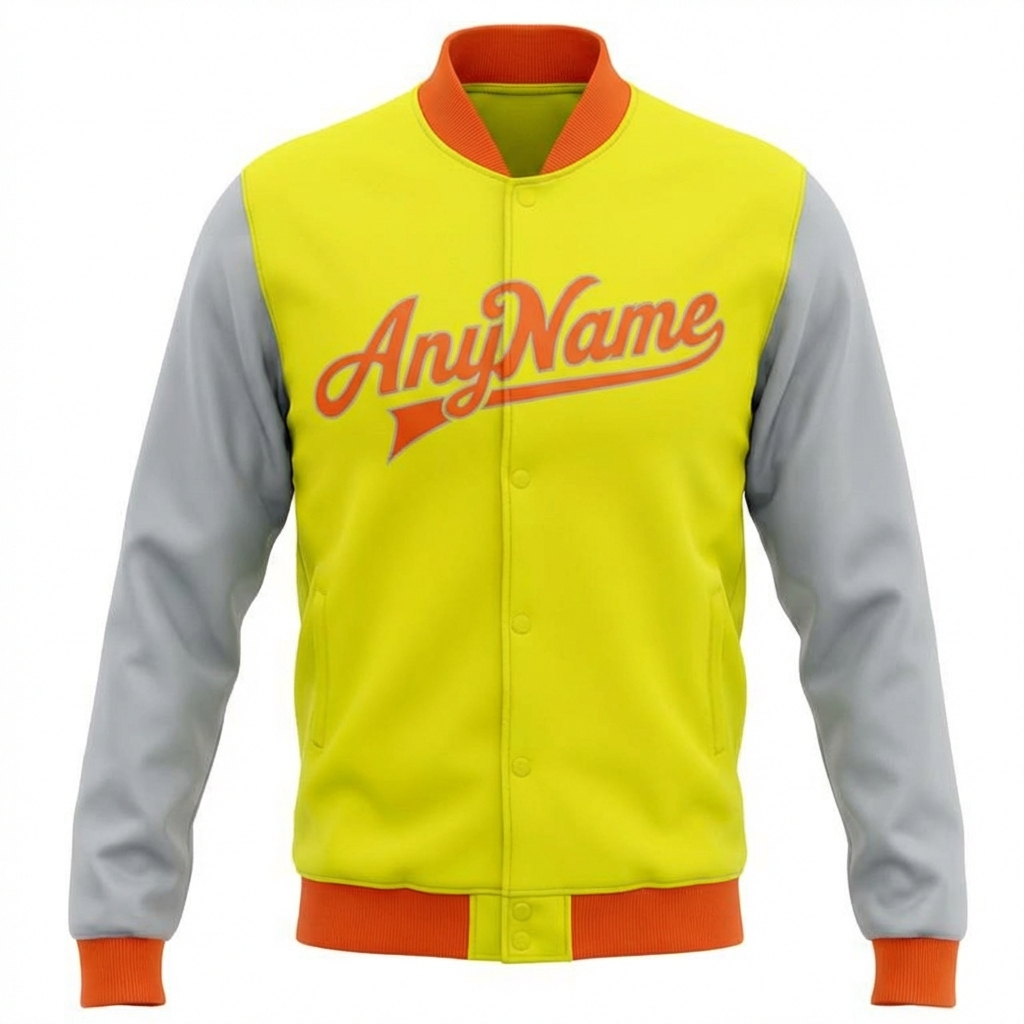 Custom Yellow & Orange/Grey Raglan Sleeves Full-Snap Fleece Jacket