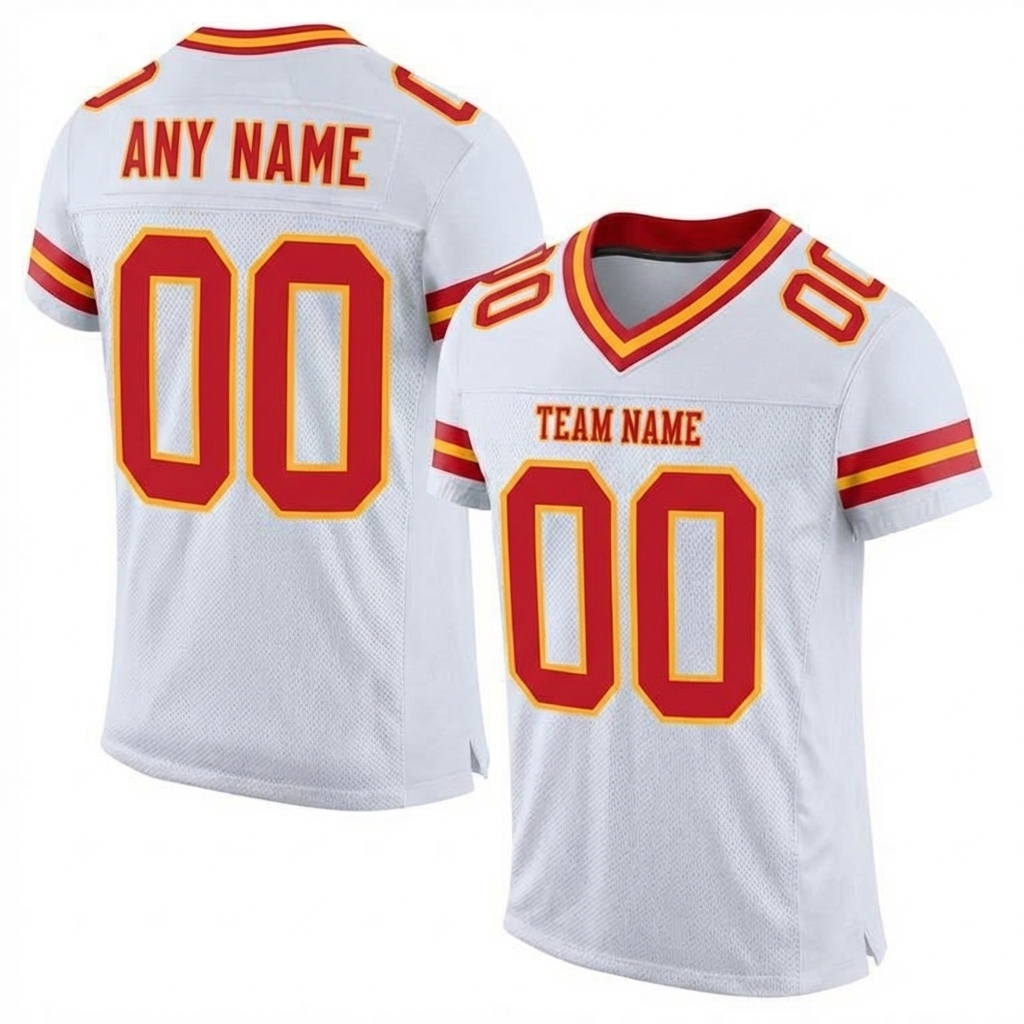 Custom White & Red/Gold Football Jersey