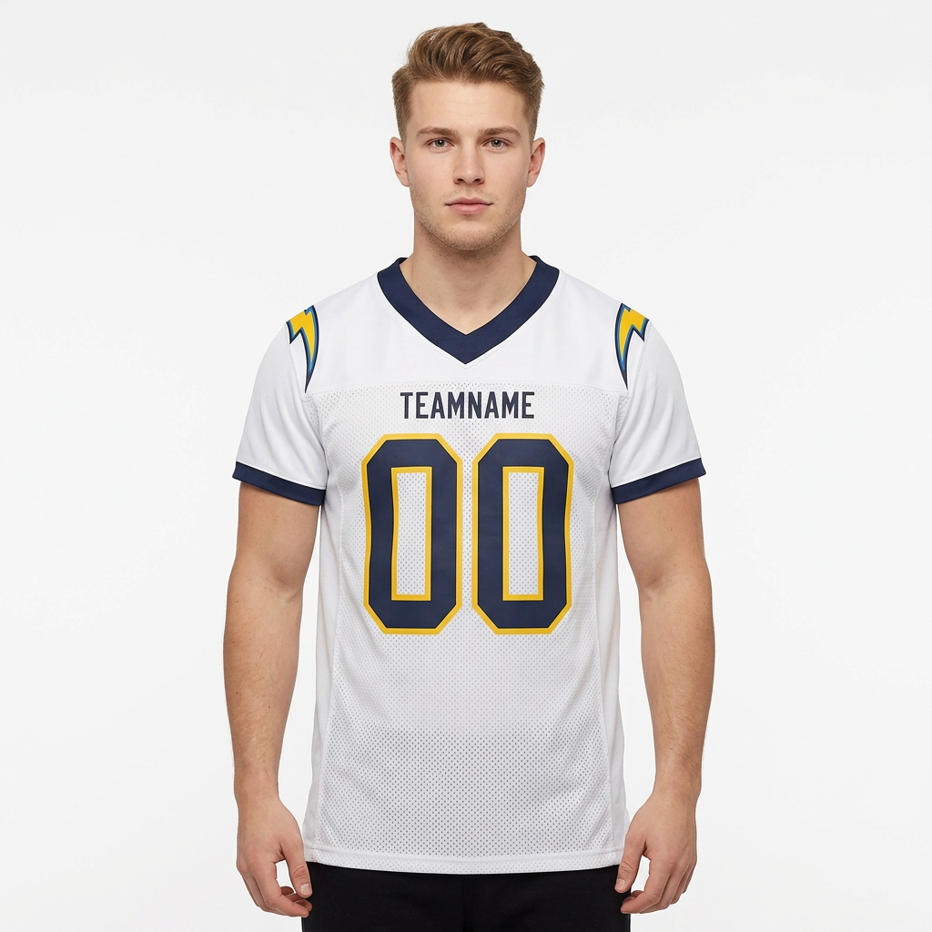 Custom White & Navy/Gold Football Jersey