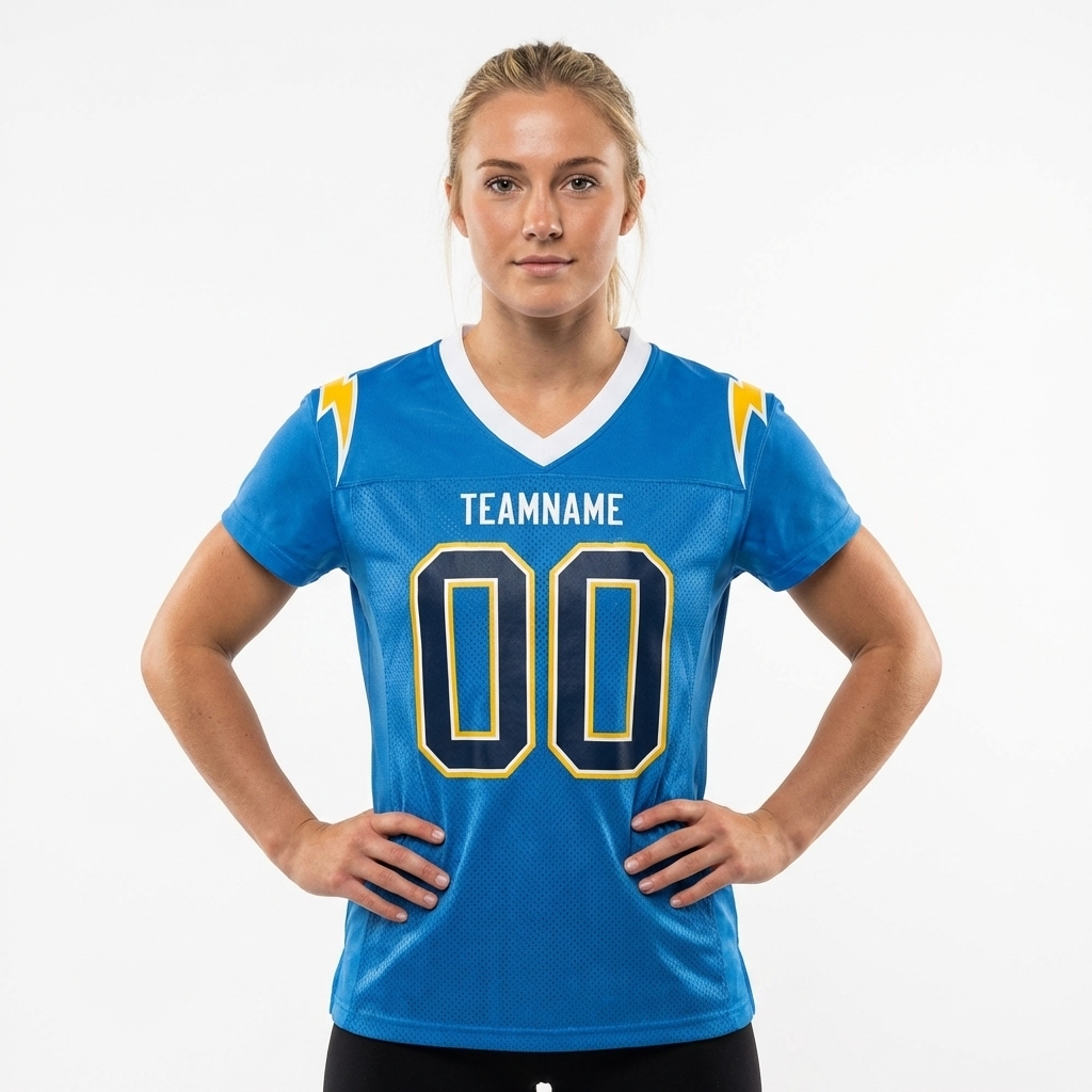 Custom Powder Blue & Navy/Gold-White Football Jersey