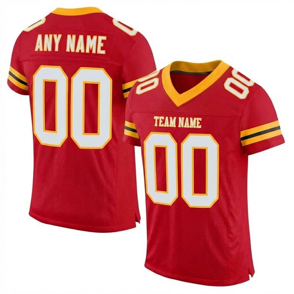 Custom Red & White/Gold Football Jersey