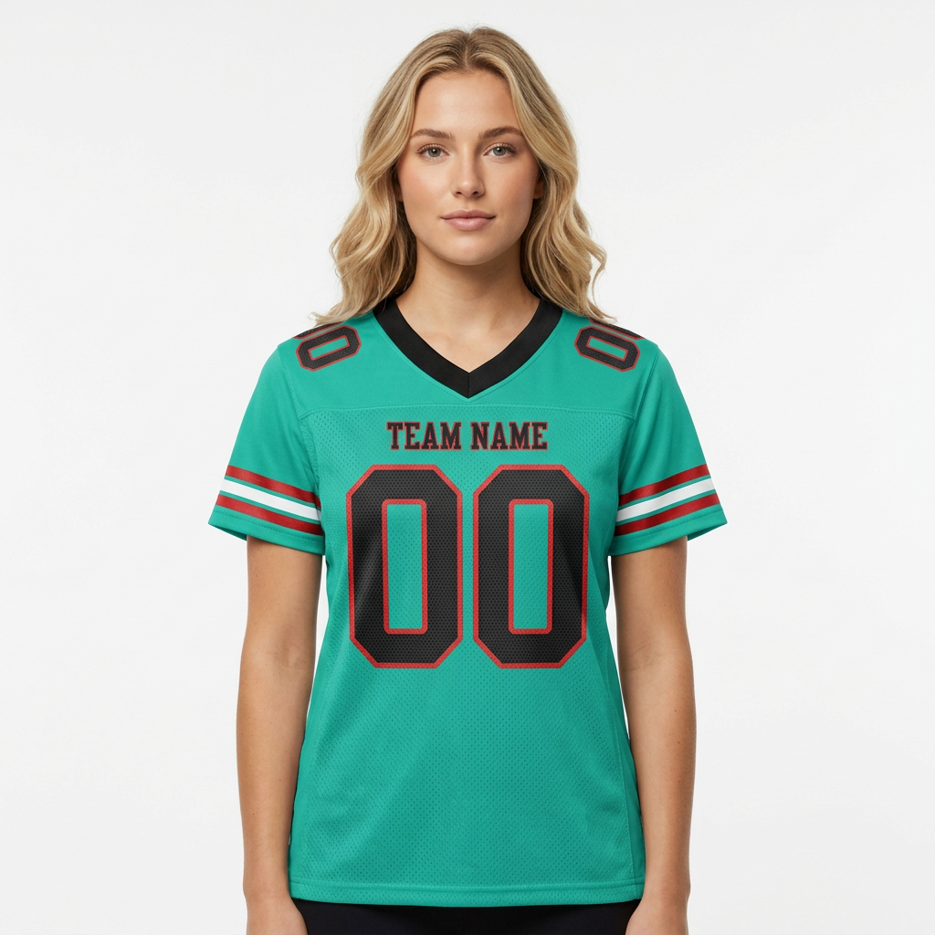 Custom Teal & Black/Red Football Jersey