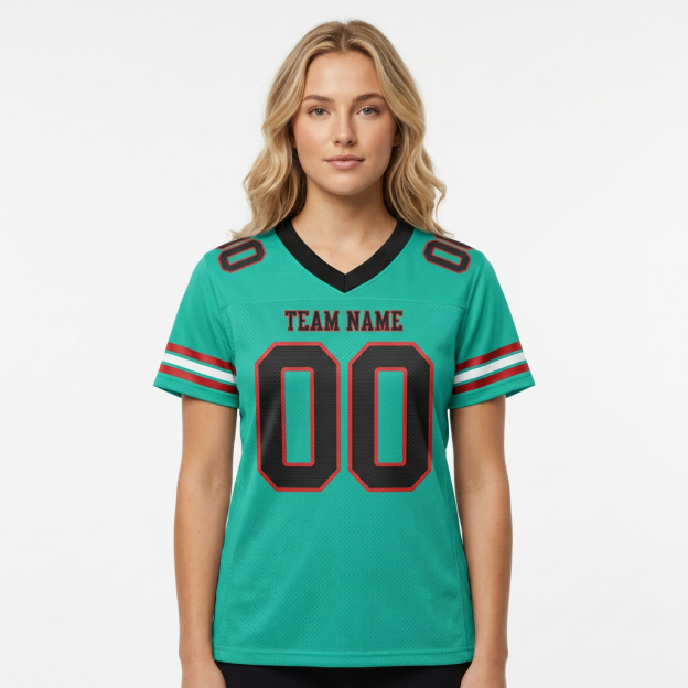 Custom Teal & Black/Red Football Jersey