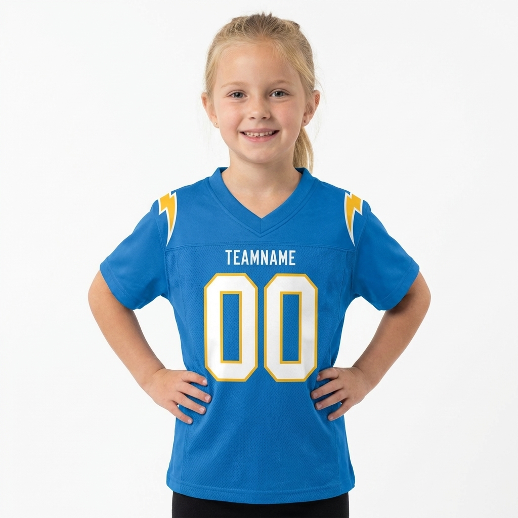 Custom Powder Blue & White/Gold Football Jersey