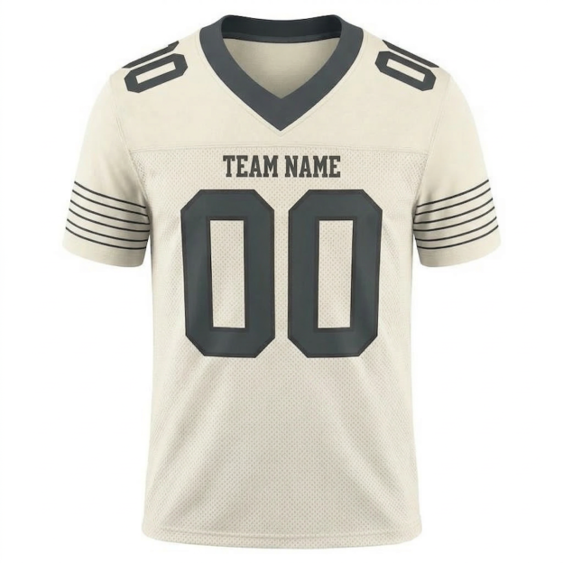 Custom Cream & Dark Grey/Black Football Jersey