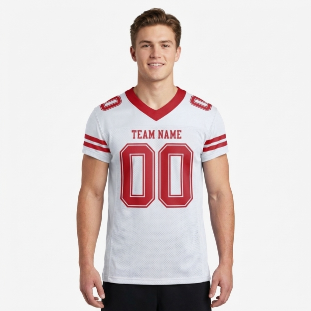 Custom White & Red Football Jersey