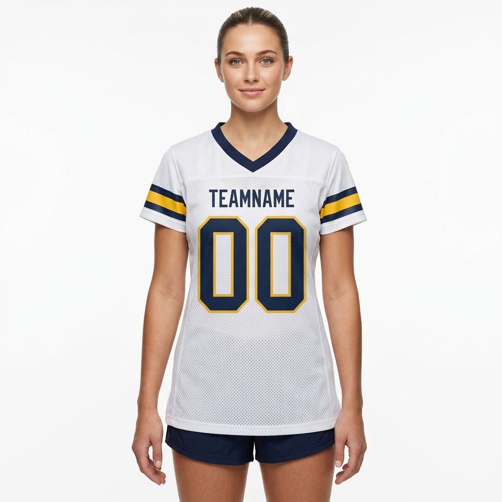 Custom White & Navy/Gold Football Jersey