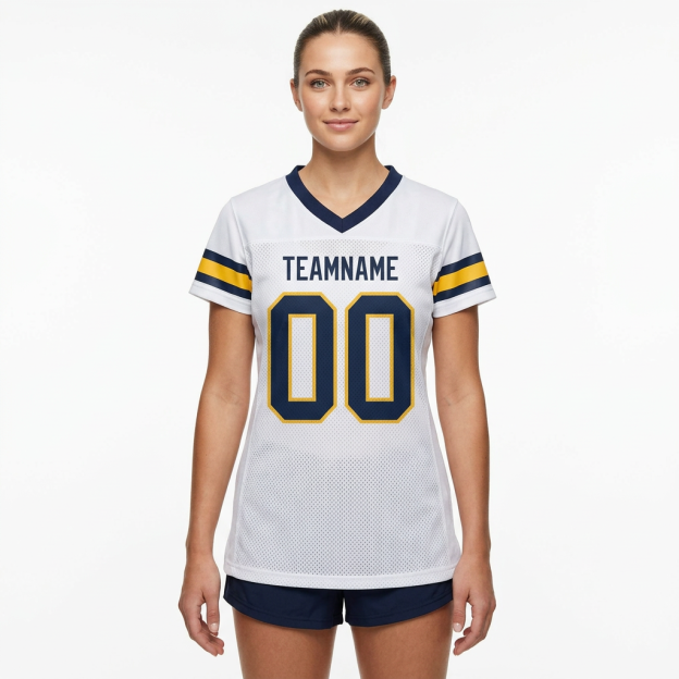 Custom White & Navy/Gold Football Jersey