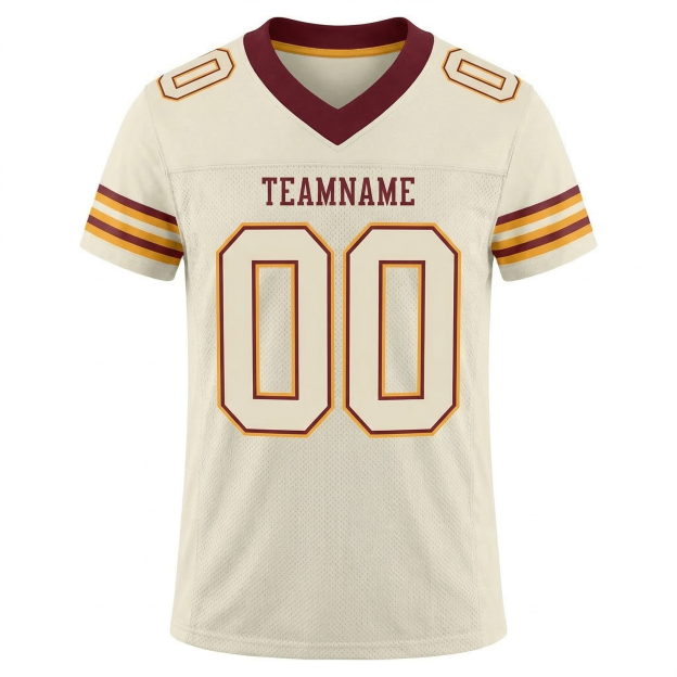 Custom Cream & Burgundy/Gold Football Jersey