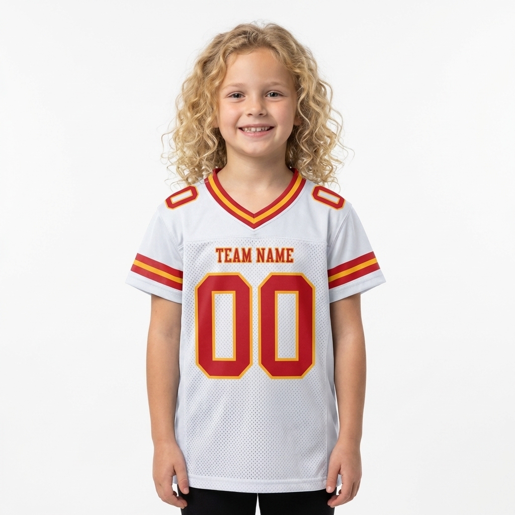 Custom White & Red/Gold Football Jersey