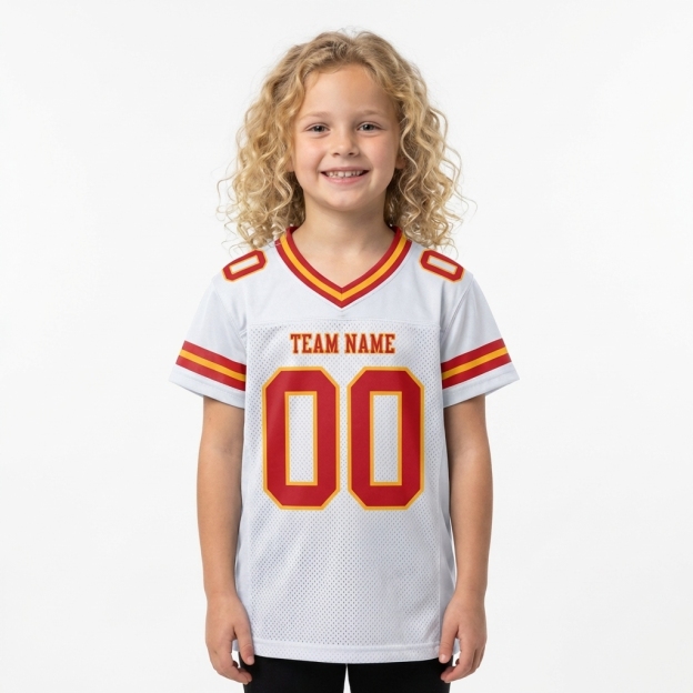 Custom White & Red/Gold Football Jersey
