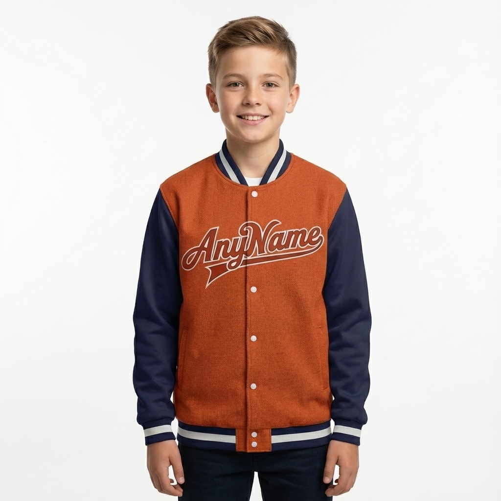 Custom Orange & Navy/White Full-Snap Raglan Sleeve Fleece Jacket