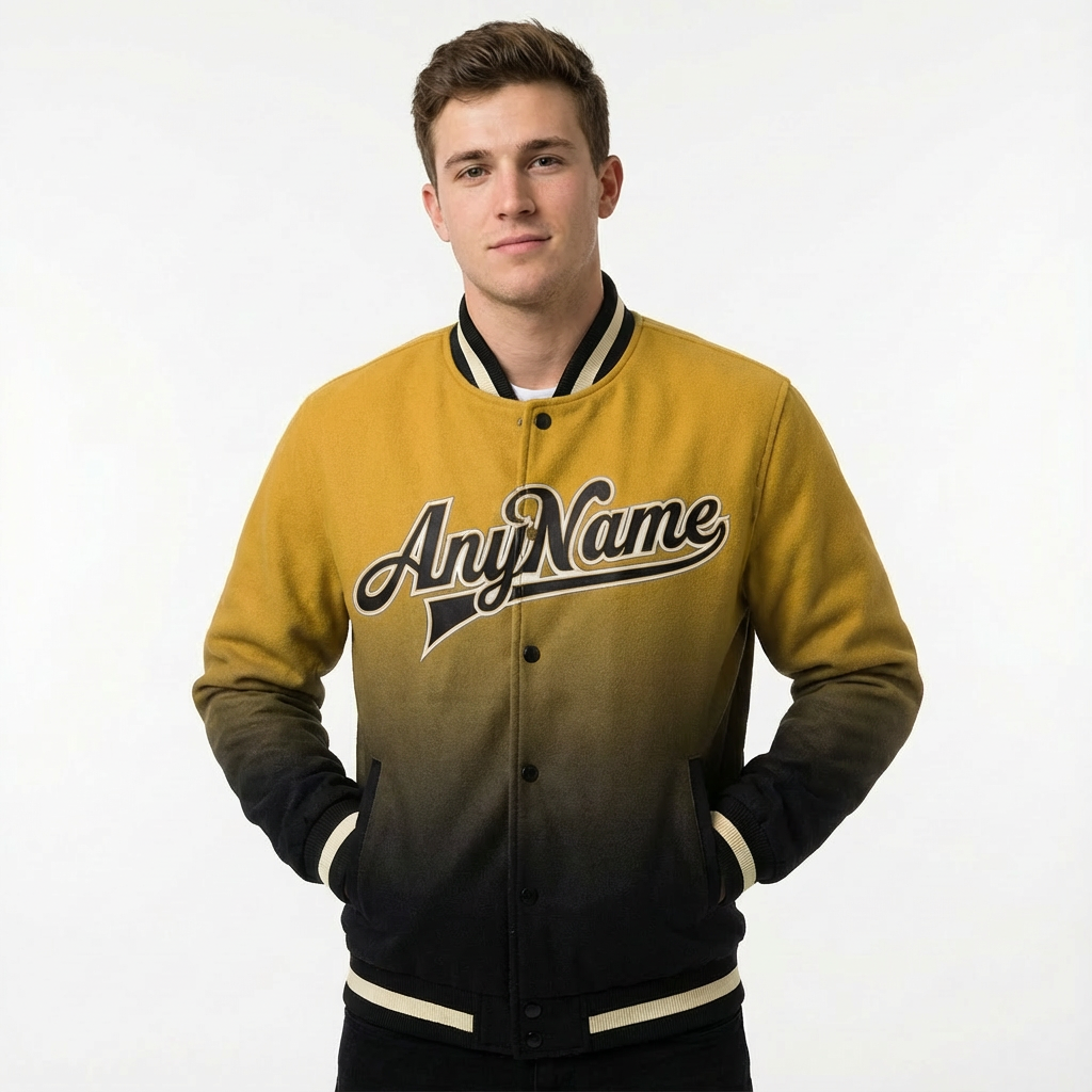 Custom Gold & Black/White Full-Snap Gradient Fleece Jacket