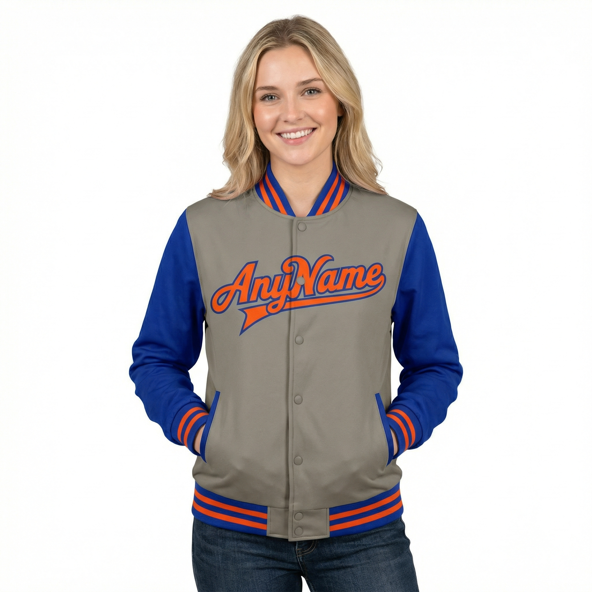 Custom Grey & Orang/Royal Raglan Sleeves Full-Snap Fleece Jacket