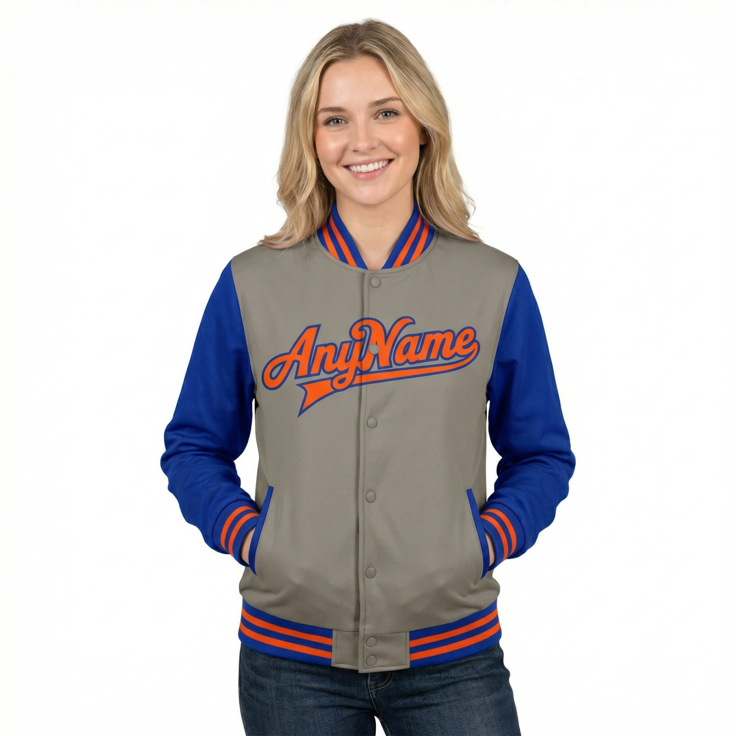 Custom Grey & Orang/Royal Raglan Sleeves Full-Snap Fleece Jacket