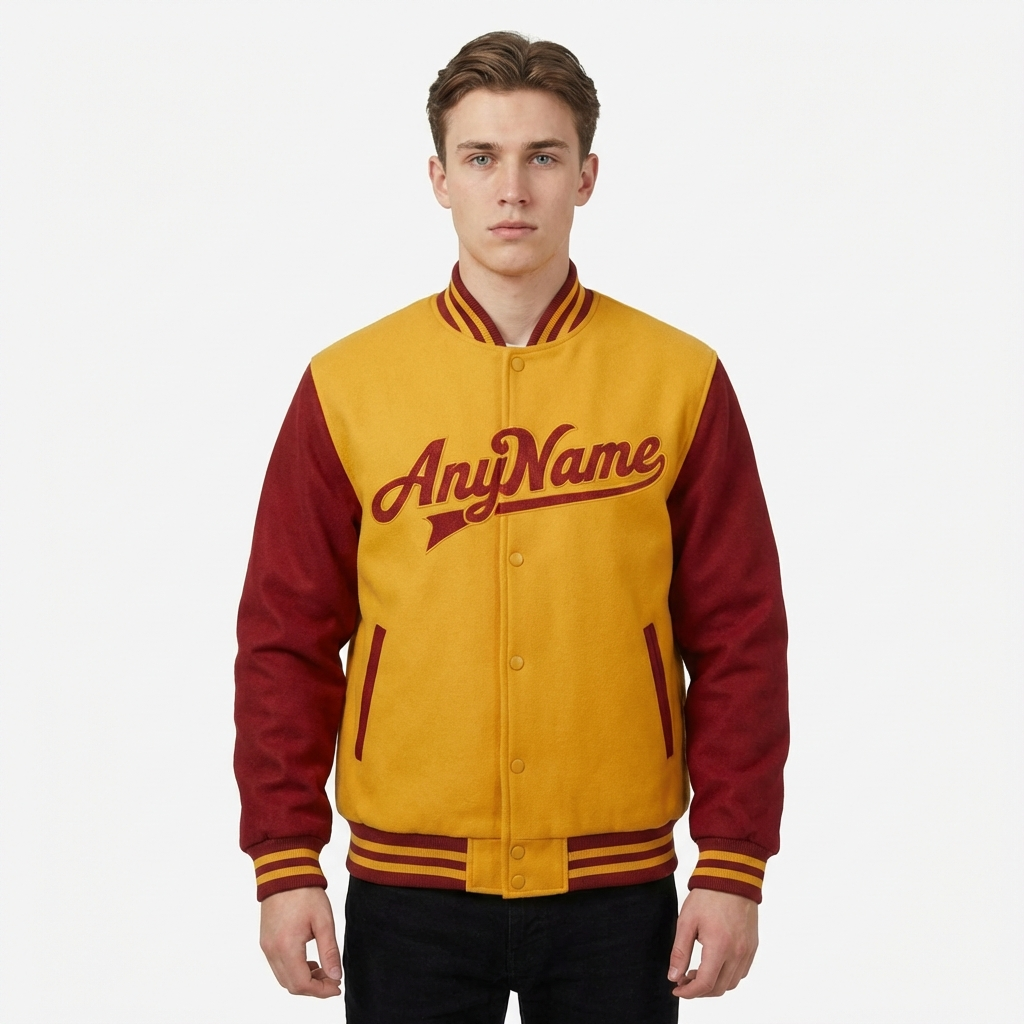 Custom Yellow & Burgundy Raglan Sleeves Full-Snap Fleece Jacket