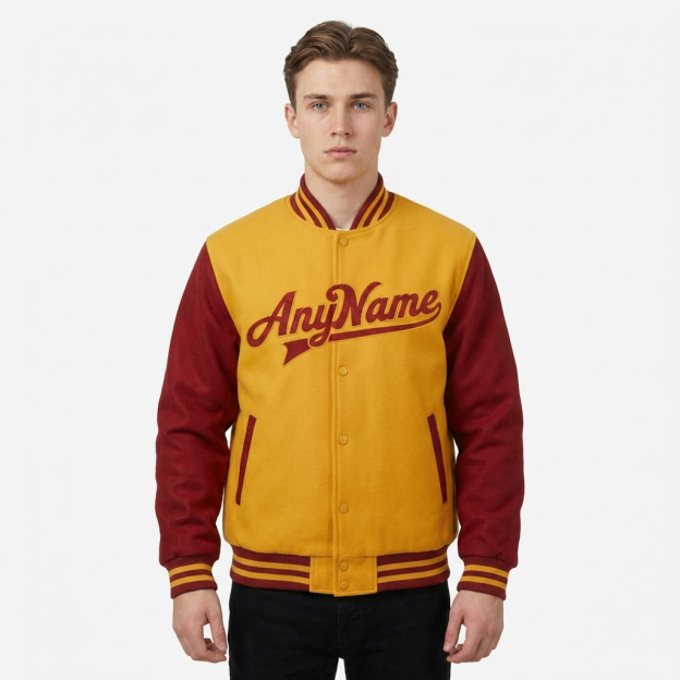 Custom Yellow & Burgundy Raglan Sleeves Full-Snap Fleece Jacket