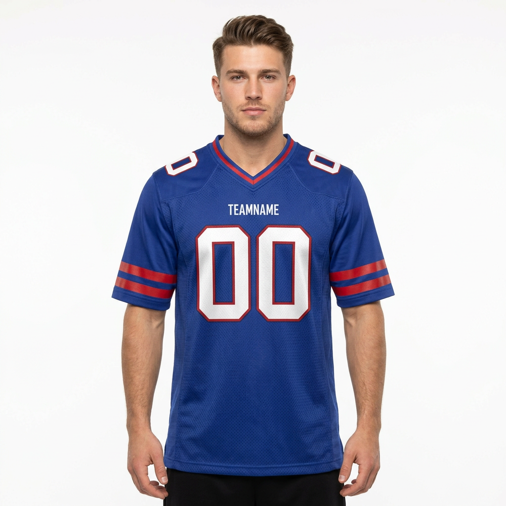 Custom Royal Blue & White/Red Football Jersey