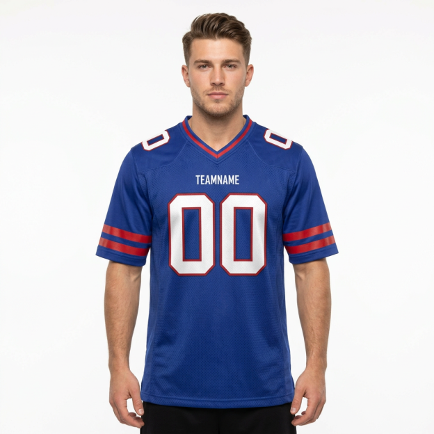 Custom Royal Blue & White/Red Football Jersey