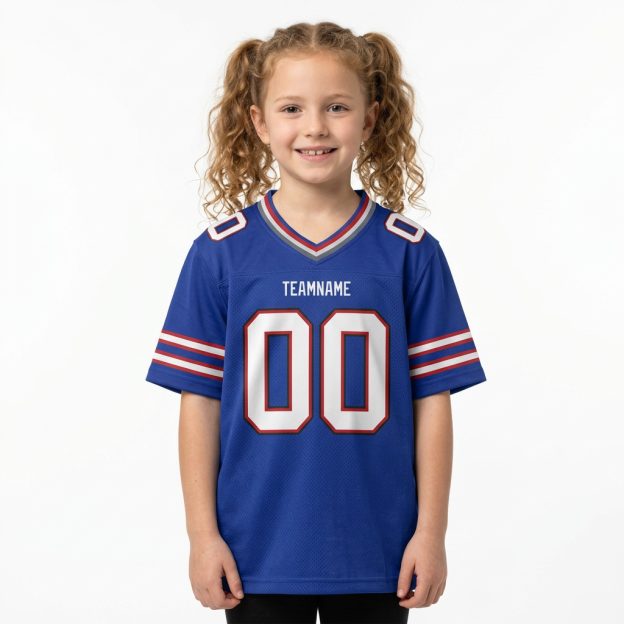 Custom Royal Blue & White/Red Football Jersey