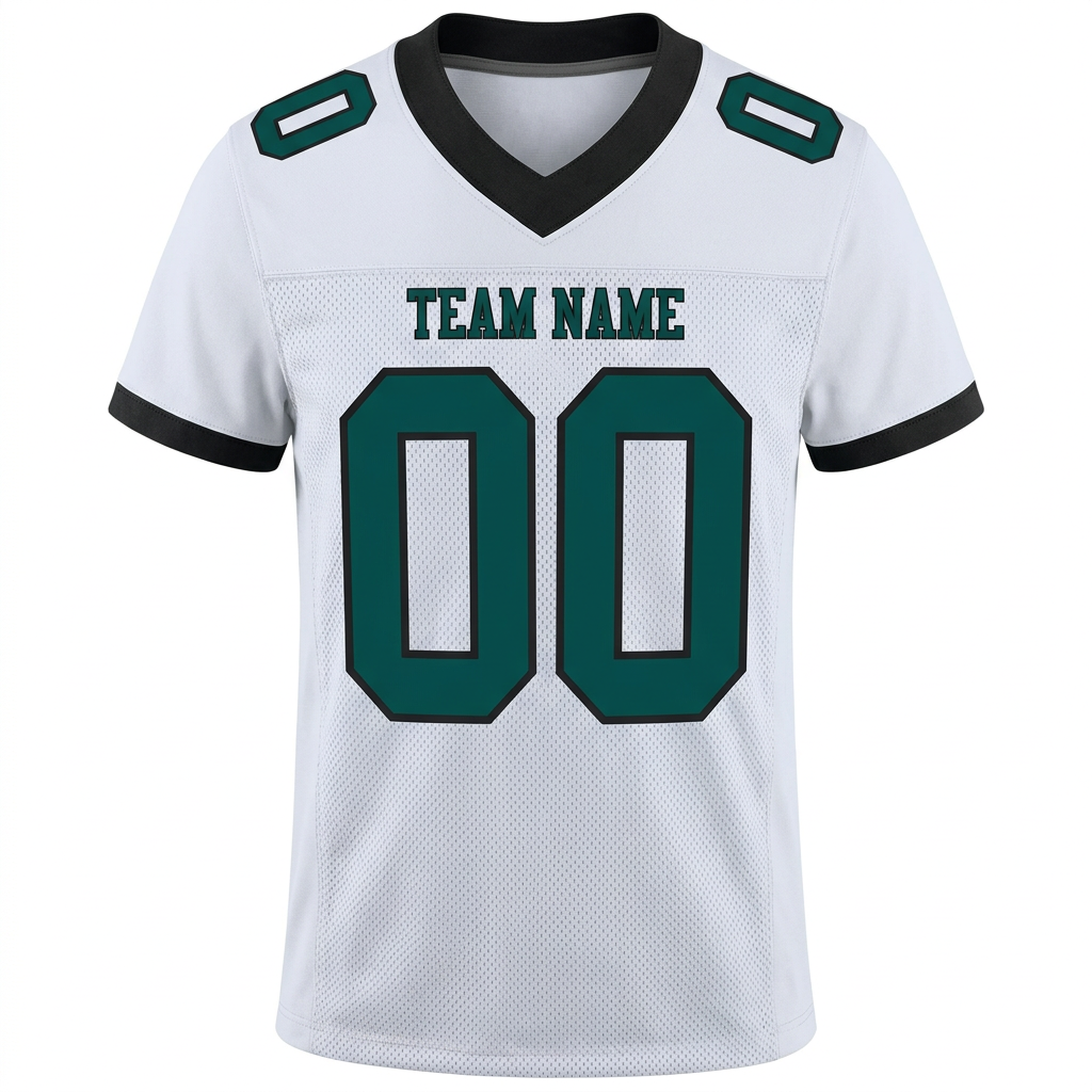 Custom White & Midnight Green/Black Football Jersey