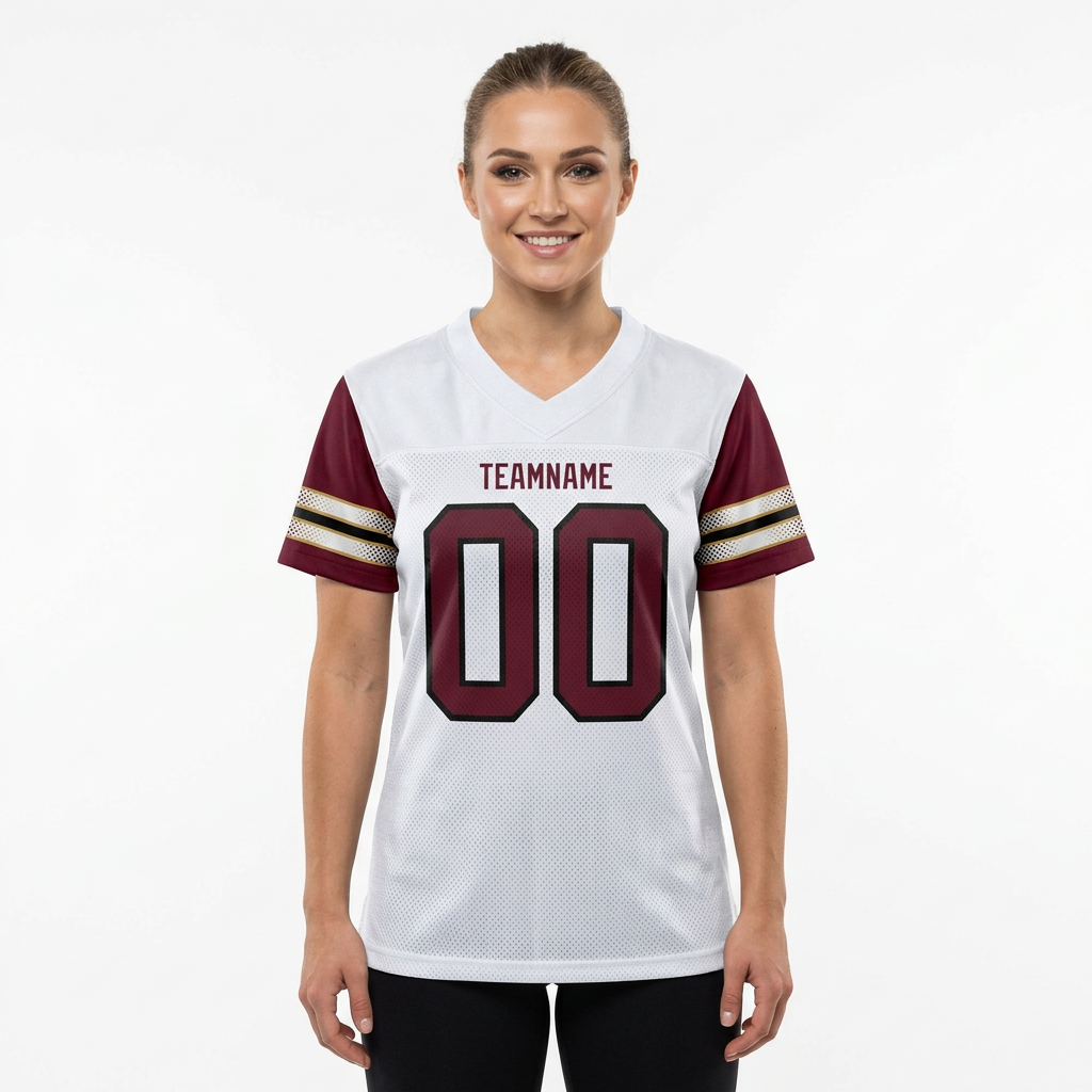 Custom White & Burgundy/Sliver Football Jersey