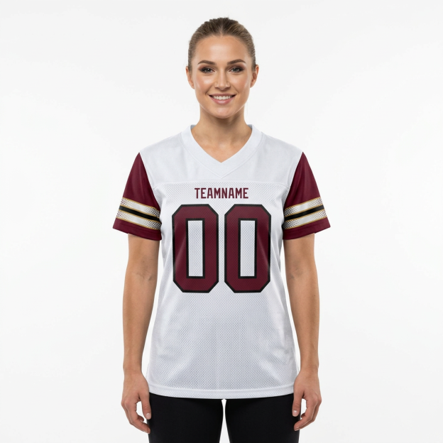 Custom White & Burgundy/Sliver Football Jersey