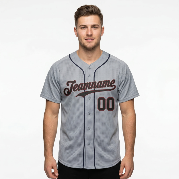 Custom Grey & Red/Black Classic Fashion Baseball Jersey