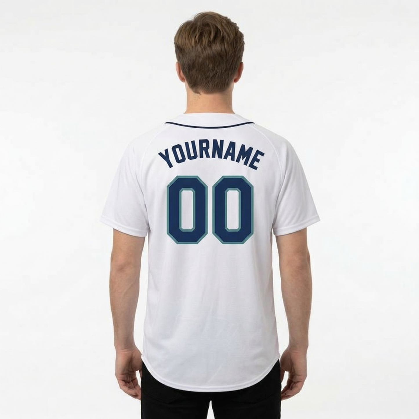 Custom White & Navy/Teal Classic Fashion Baseball Jersey