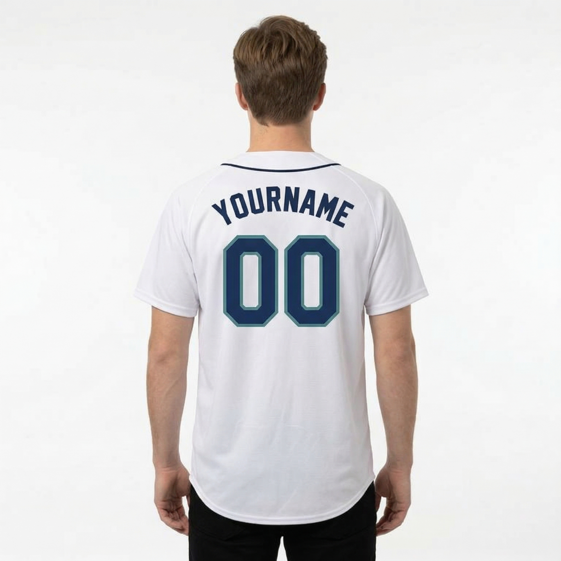 Custom White & Navy/Teal Classic Fashion Baseball Jersey