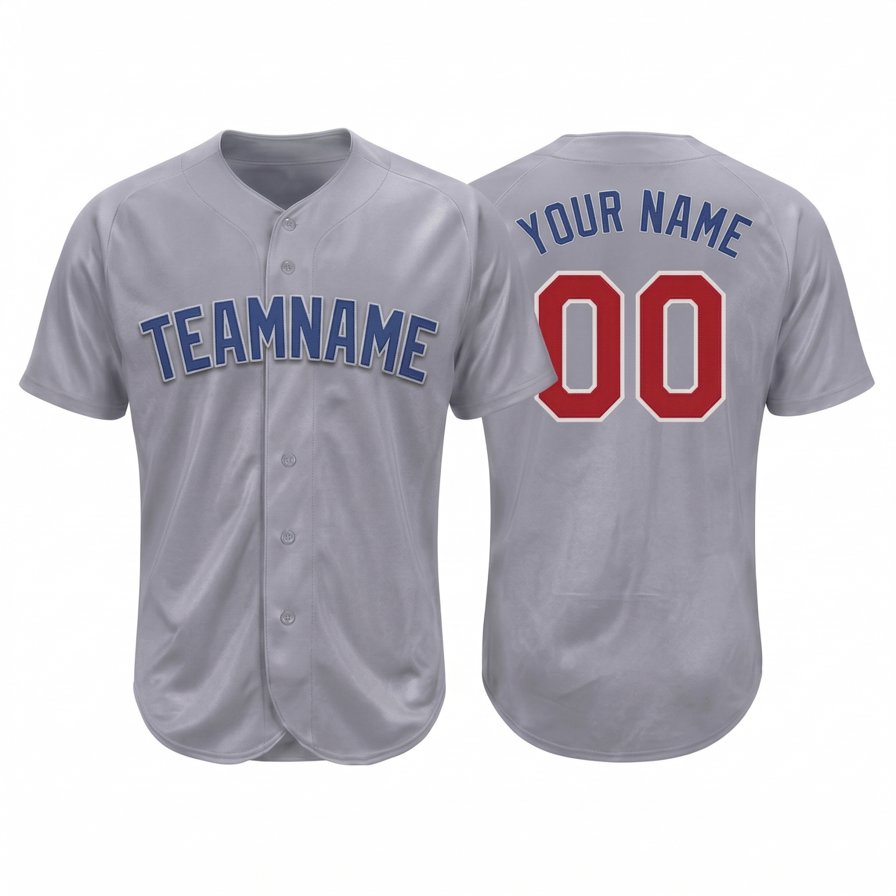 Custom Grey & Royal/Red Classic Fashion Baseball Jersey