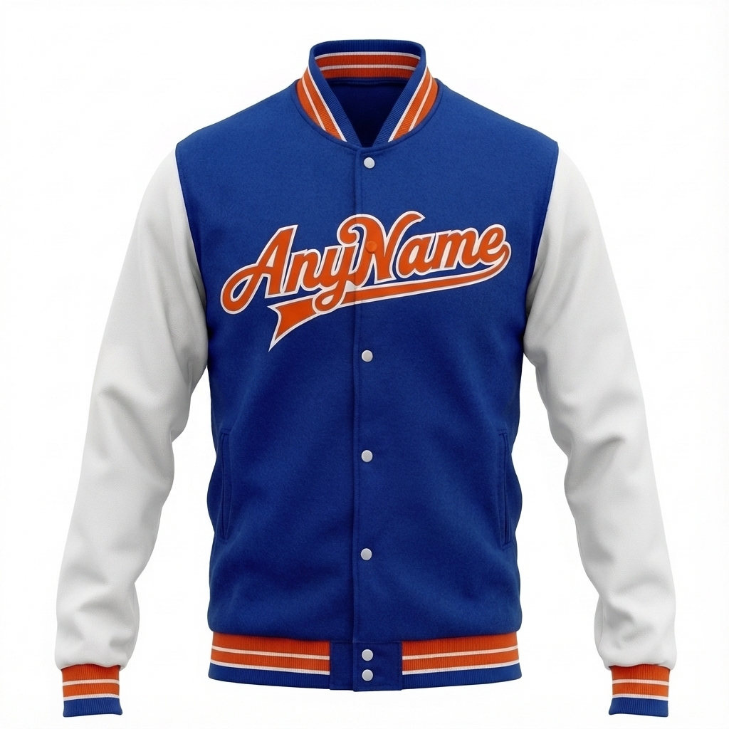 Custom Royal & Orange/White Full-Snap Raglan Sleeve Fleece Jacket