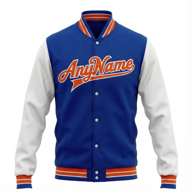 Custom Royal & Orange/White Full-Snap Raglan Sleeve Fleece Jacket