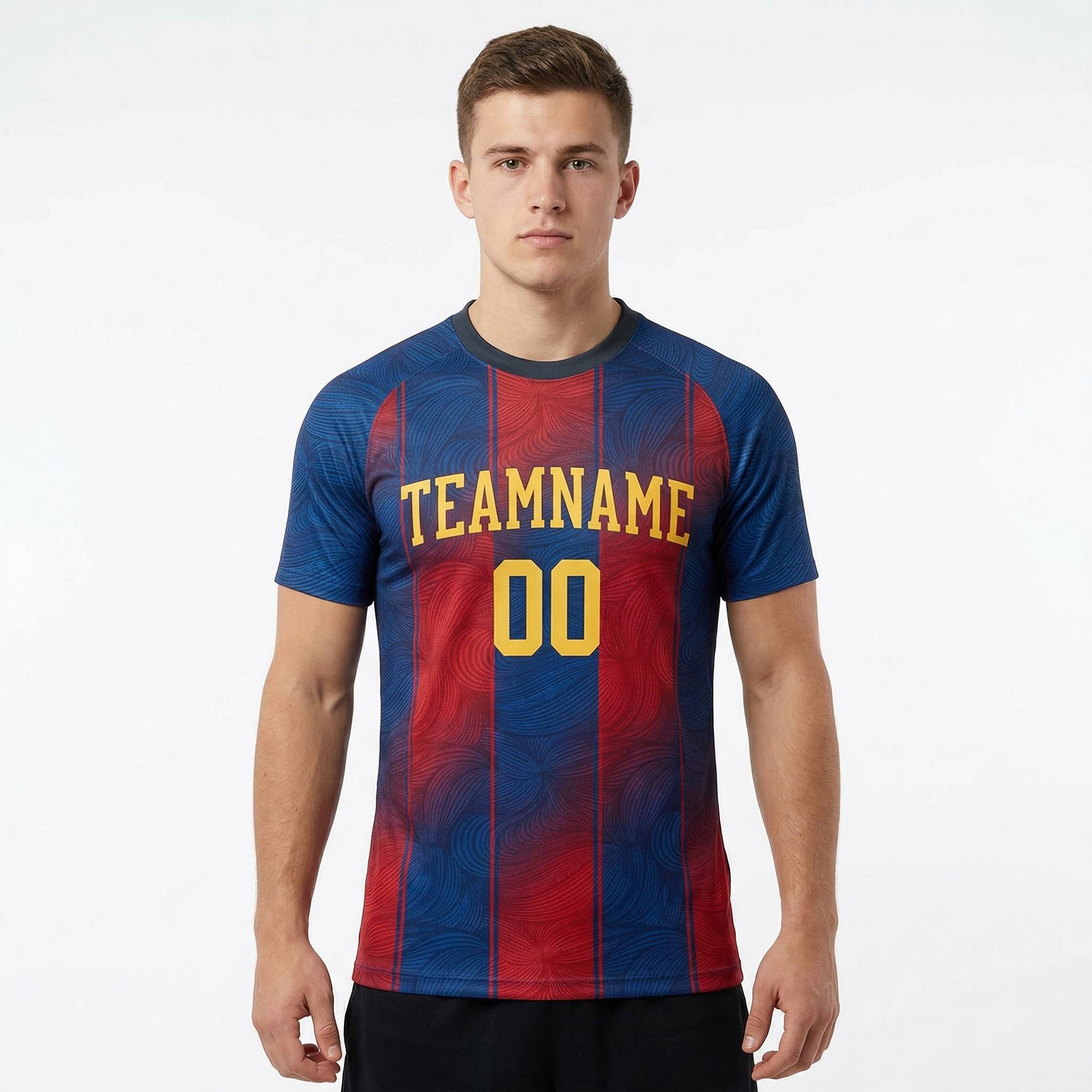 Custom Navy & Red/Gold Custom Soccer Jersey