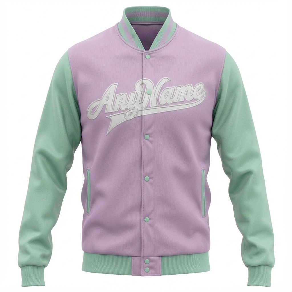Custom Purple & Mint/White Full-Snap Raglan Sleeve Fleece Jacket