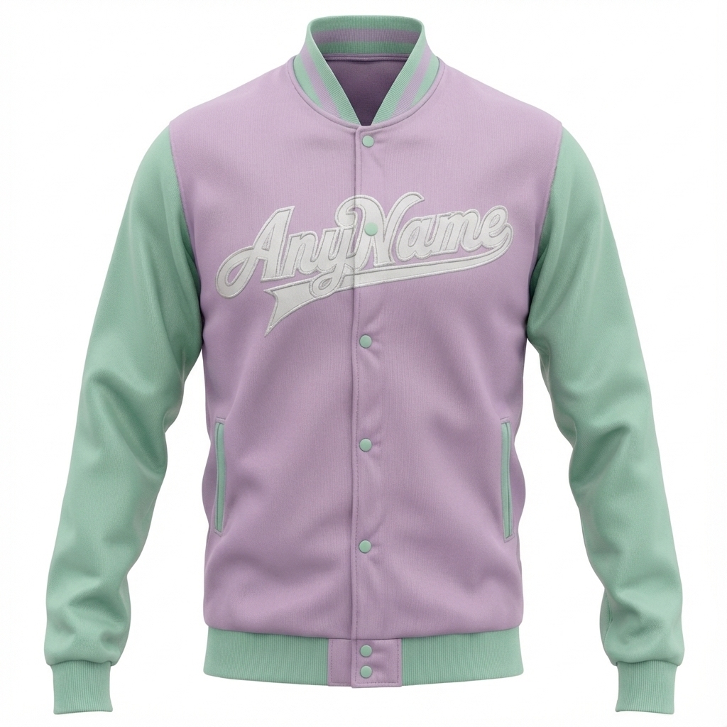 Custom Purple & Mint/White Full-Snap Raglan Sleeve Fleece Jacket
