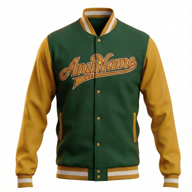 Custom Midnight Green & Yellow/White Full-Snap Raglan Sleeve Fleece Jacket