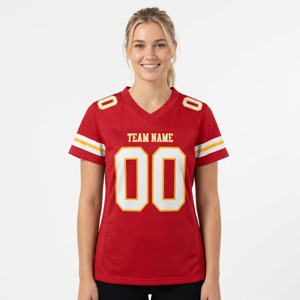 Custom Red & White/Gold Football Jersey