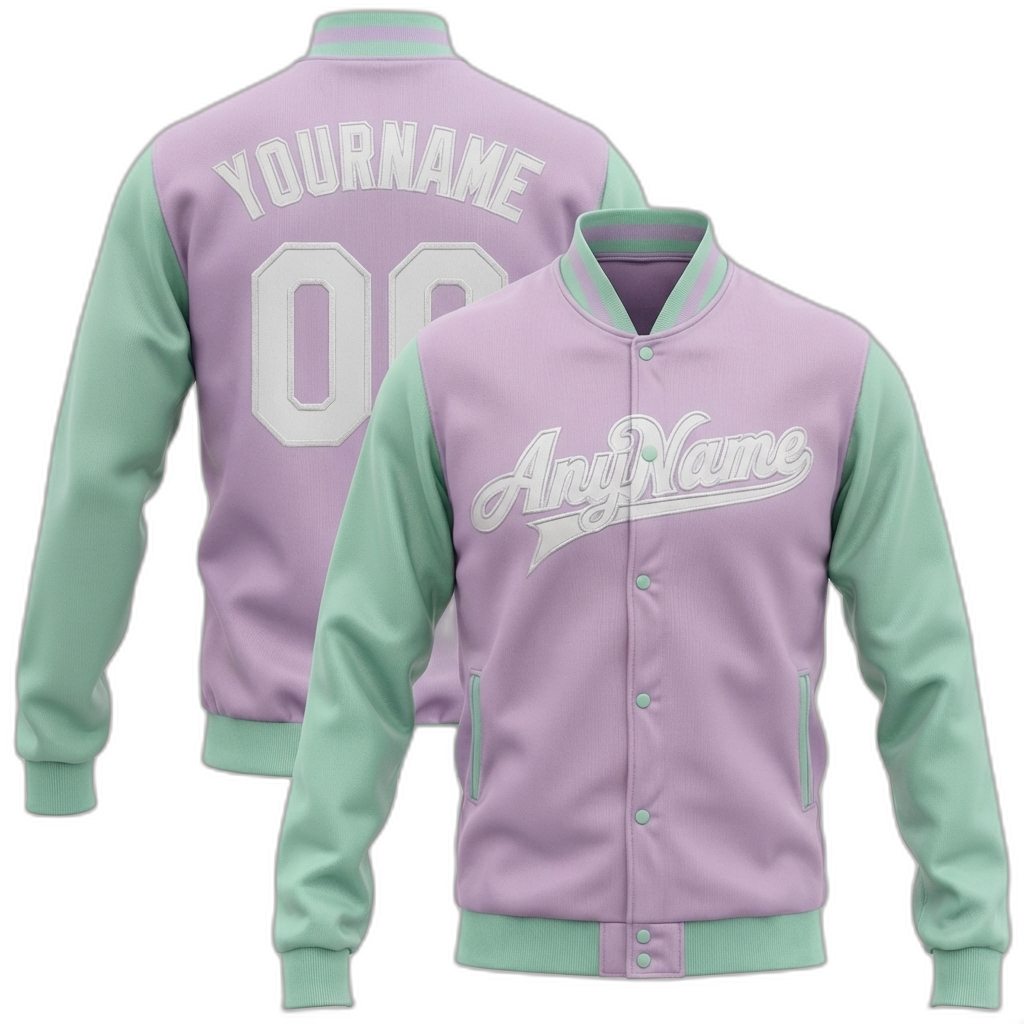 Custom Purple & Mint/White Full-Snap Raglan Sleeve Fleece Jacket