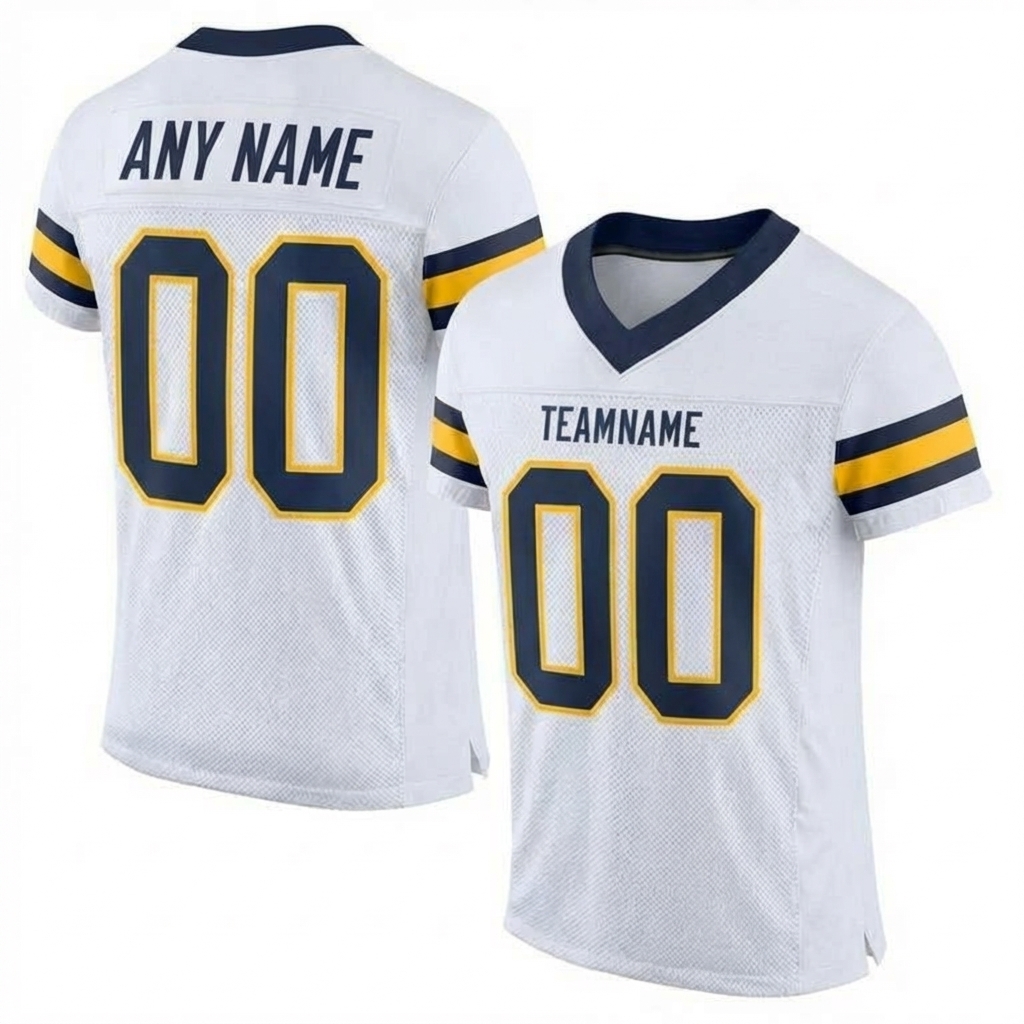 Custom White & Navy/Gold Football Jersey