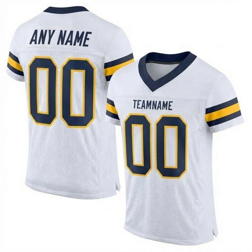 Custom White & Navy/Gold Football Jersey